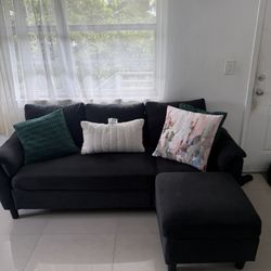 Black 3-Seater Sofa With Ottoman 