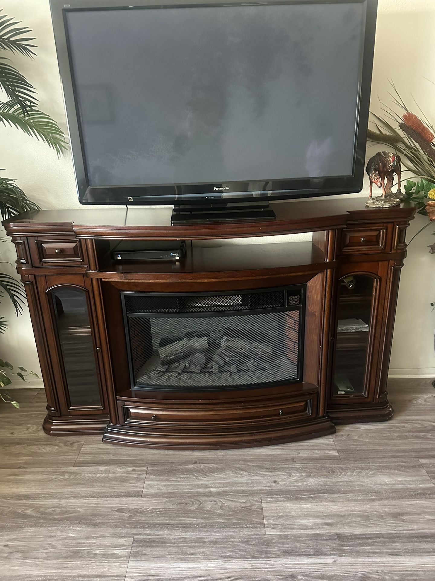 Hard Wood Tv Stand With Fire Place
