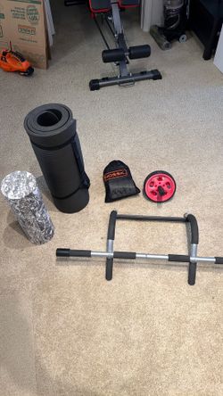 Bodyweight Home Workout Bundle, Pull-Up Bar, Suspension Trainer, Mat & Ab Wheel