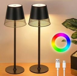 Set Of 2 Cordless Lamp, 6000mAh Rechargeable Desk Lamp, Portable & Touch Control Desk Lights, RGB Stepless Dimming Table Light with Memory Function