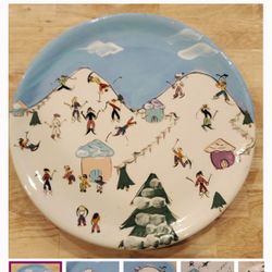 Lesals Ceramic Plate Skiers Vintage Christmas Scenery