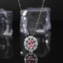 925 Sterling Silver Princess Pink Diamond Necklace