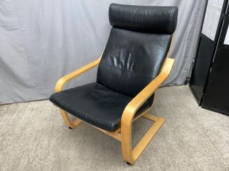 IKEA Poang Black Leather Armchair