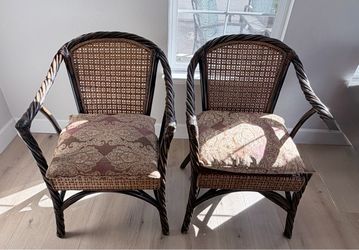 Set of 2 Dark Rattan Cane Armchairs