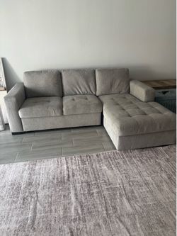 Modern Gray Sectional Sofa w/ Storage + Pull-Out Bed