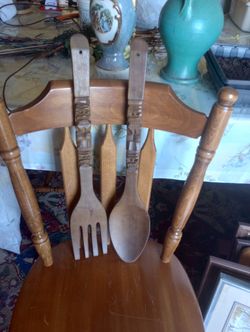 Vintage Tiki Wooden Fork & Spoon