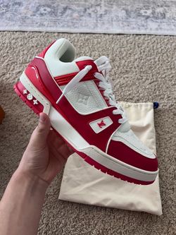 I got the red lv trainers and lv belt and unc dunks and the grey denim tear hoodie and tan essentials hoodie left lmk
