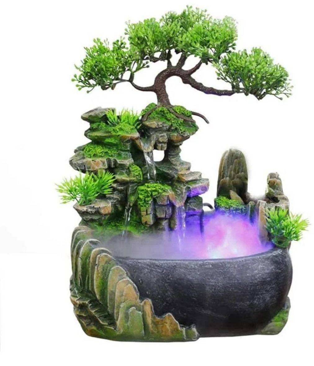 Indoor Water Fountain, Indoor Fountains and Waterfalls with Color LED Light & ON/Off Switch, Small Rockery Stream Tabletop Fountain Waterfall Decor fo