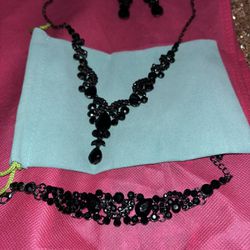 Black Tear Drop Earrings, Necklace And Bracelet