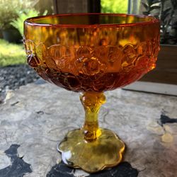 Vintage Fenton Cabbage Rose Amberina Dish