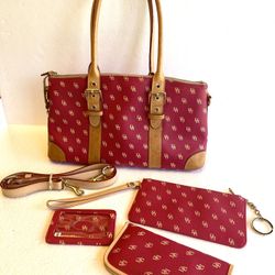 DOONEY & BOURKE Pink Monogram Leather Purse with 4 Matching Accessories