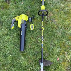 Ryobi Leaf Blower And Weed Wacker With Battery And Charger