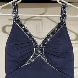 Navy Blue  Evening Dress With Sequence Details