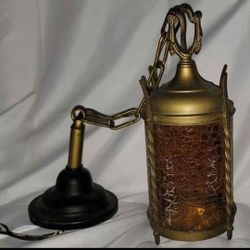 Antique Amber Glass Hanging Lamp. Hardwire. 