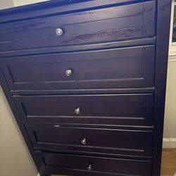 Dark Wood Five Drawer Dresser