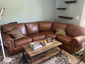 Traditional Leather Sectional Sofa (Good Condition) sectional with pillows only