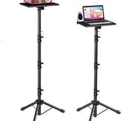 Tall Projector Stand Tripod Adjustable, Laptop Tripod Stand from 22" to 62" with Safety Latch & Gooseneck Phone Holder, Outdoor Projector Stand for Of