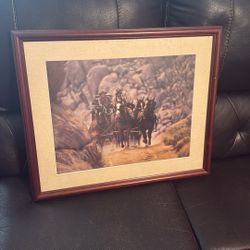 Framed Western Stagecoach Print – Cowboys & Horses