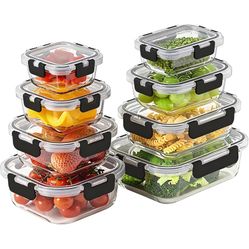 Pack Borosilicate Glass Food Storage Containers with Lids, Glass Meal Prep Containers, Airtight Bento Lunch Boxes with Snap Locks, Oven, Freezer and D