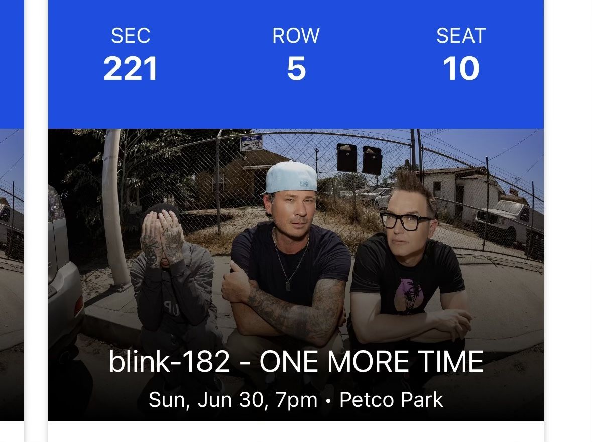Blink 182 Tickets At Petco Park Sunday 6/30