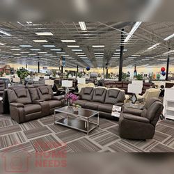 3- Pieces dark brown Leather Manual recliner sofa set