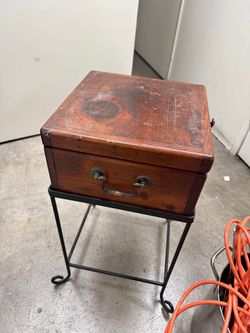 Charming Vintage Wooden Box on Wrought Iron Stand - Unique Accent Piece!