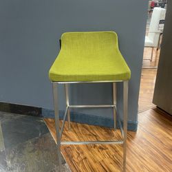 Mid-Century Green Fabric Bar Stool