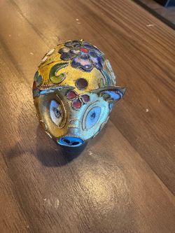Vintage Chinese pig cloisonné gold color