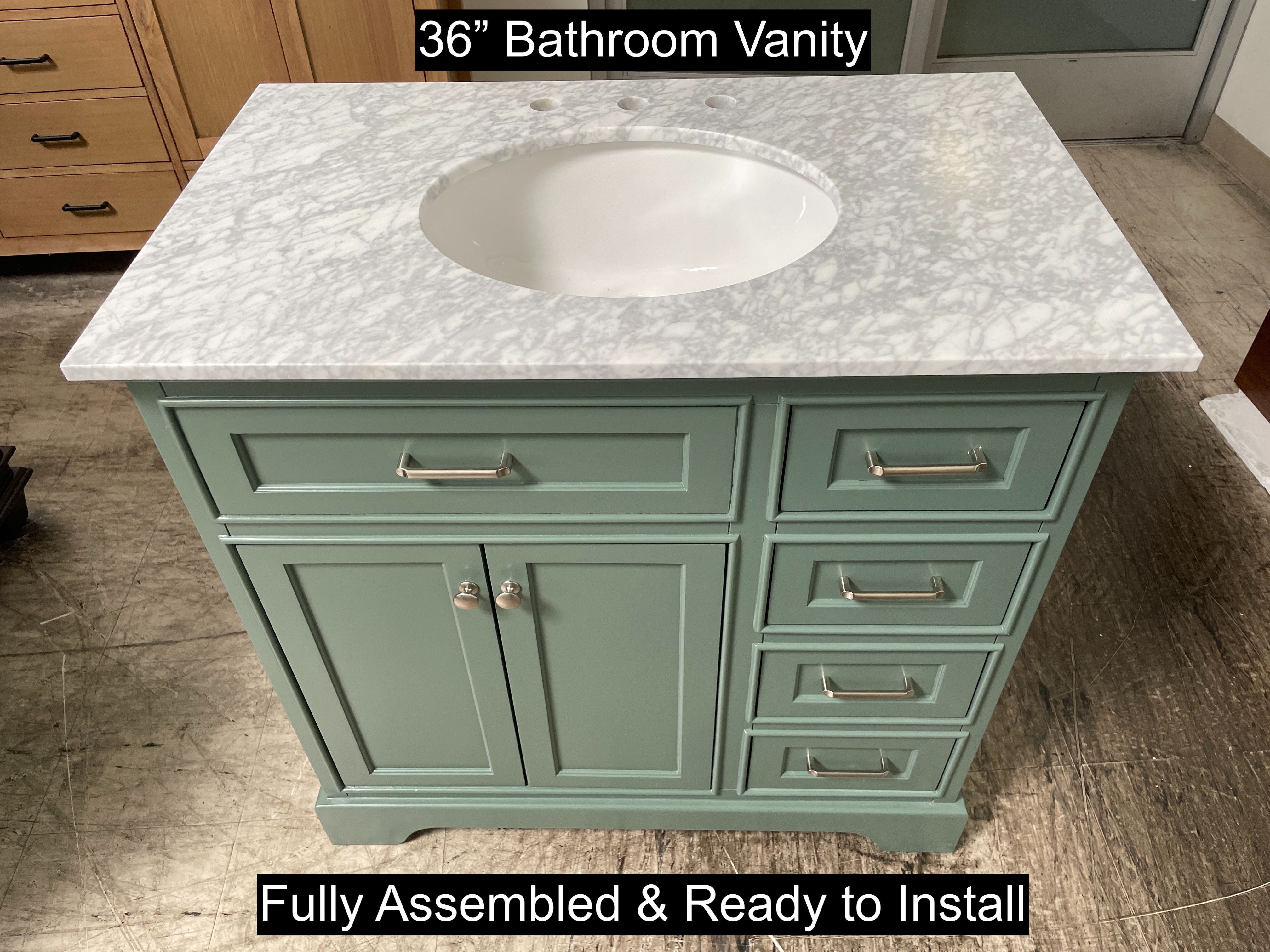 36" Bathroom Vanity with Carrara Marble Countertop & Solid Wood & Plywood Cabinet #3434