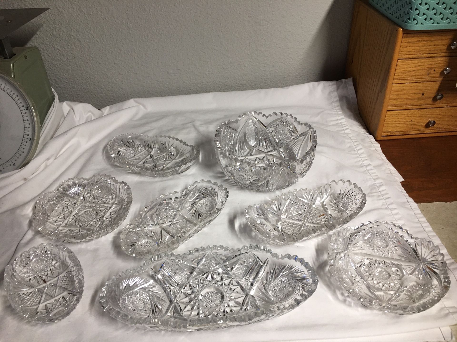 8 pc Vintage AMERICAN BRILLIANT Cut Crystal Dishes $20