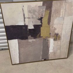 Large Modern Abstract Wall Art – Textured Canvas with Gold Accents