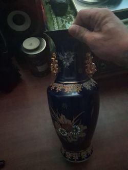 Cobalt Blue Porcelain Vase with Gold Floral Detail