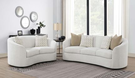 New Modern 2-Piece Sofa Set | Light Latte Boucle Upholstery, Curved Design | Plush Down-Filled Cushions | Sofa & Loveseat