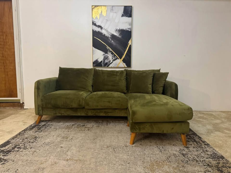 Green Velvet 3-Seater Sectional Sofa