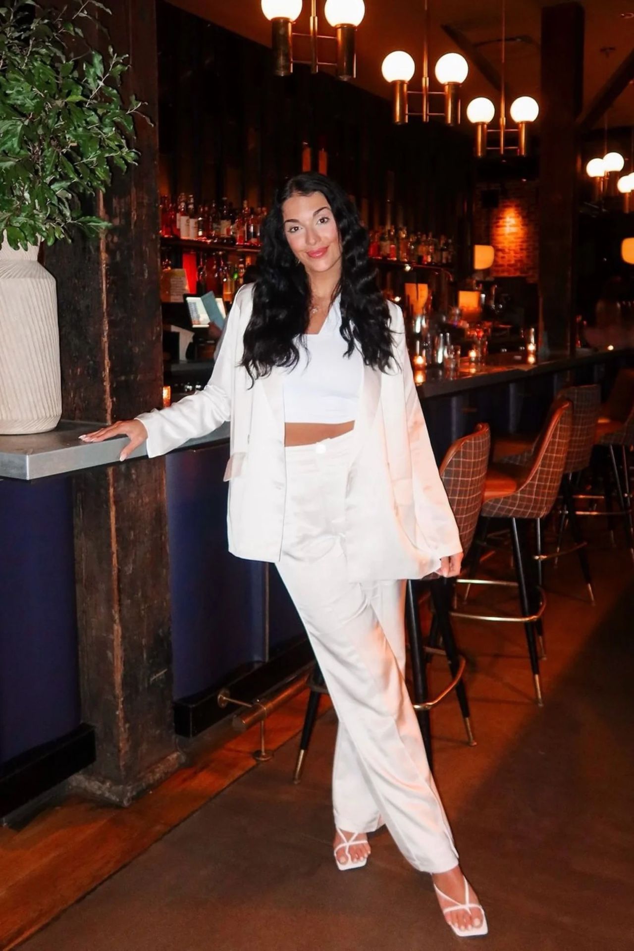 12th Tribe Women's Madison White Satin Pantsuit Medium