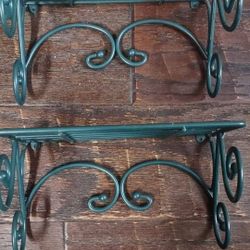 HOMCO Home Interiors Green Metal Wire Wall Shelf, Set of 2