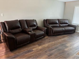 Ashley Furniture Leather Reclining Sofa and Loveseat