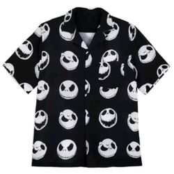Disney Nightmare Before Christmas Black Jack Faces Button Shirt  NWT