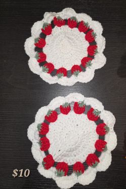 Crochet Strawberry Coaster- Handmade