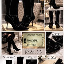 Sergio Rossi Black Velvet High Heel Boots