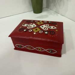 Vintage Red Leather Button Box