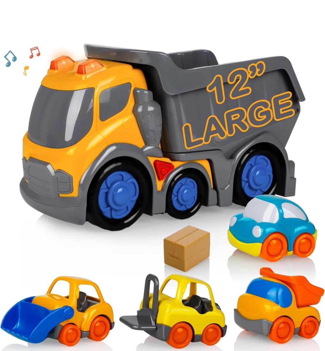 Car Toys for 2 3 4 5 Years Old Toddlers Boys and Girls,12‘’ Big Dump Truck with Light and Sound, Pus