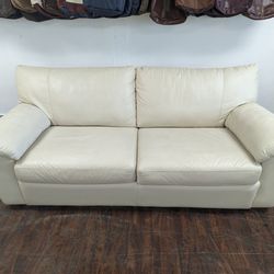 Off White Leather Couch With Hide-A-Bed