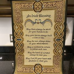 Vintage Irish Blessing Tapestry Wall Hanging 17x26” with Wood Rod