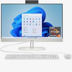 HP 24 inch All-in-One Desktop PC, FHD Display, AMD Ryzen 5 7520U, 8 GB RAM, 256 GB SSD, AMD Radeon Graphics, Windows 11 Home, 24-cr0002 (2024)