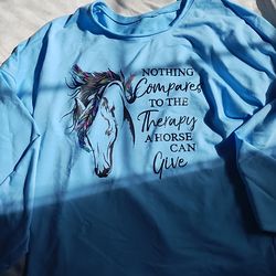 "Nothing Compares To The Therapy A Horse Can Give" Off-The-Shoulder Blue Shirt