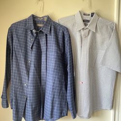2 Pcs Van Heusen Checker Button Up Dress Shirt Size L 16/16 1/2 Mens