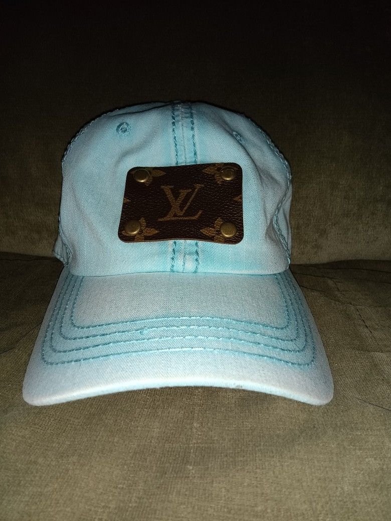 EUC Boutique Acid-Washed Turquoise Baseball Hat With Genuine Monogrammed Patch