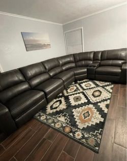 Dark Brown Leather Reclining Sectional Sofa