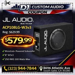 JL Audio ACP108LG-W3V3 Micro Sub Slot Ported Powered 8" Subwoofer W3v3 Series 500 W 🚨 Payment Options Available 🚨 No Credit Needed 🚨 